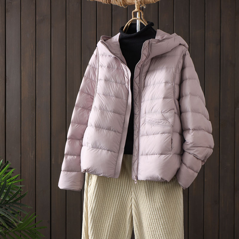 90白鸭绒连帽轻薄排骨泡芙羽绒服女短款2025秋冬新款防风保暖外套