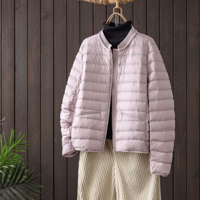 韩系百搭针织领拼接羽绒服冬季保