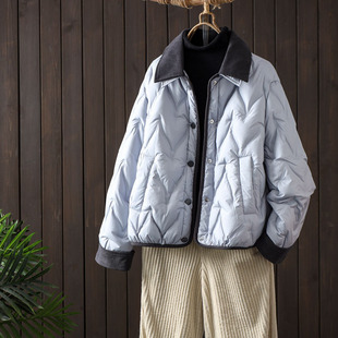 羽绒服保暖撞色翻领时尚 2025秋冬新款 短款 式 外套 90白鸭绒衬衫