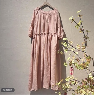 JIAN.XU【夏日再临】100%苎麻圆领木耳边连衣裙 裙长122 胸围120