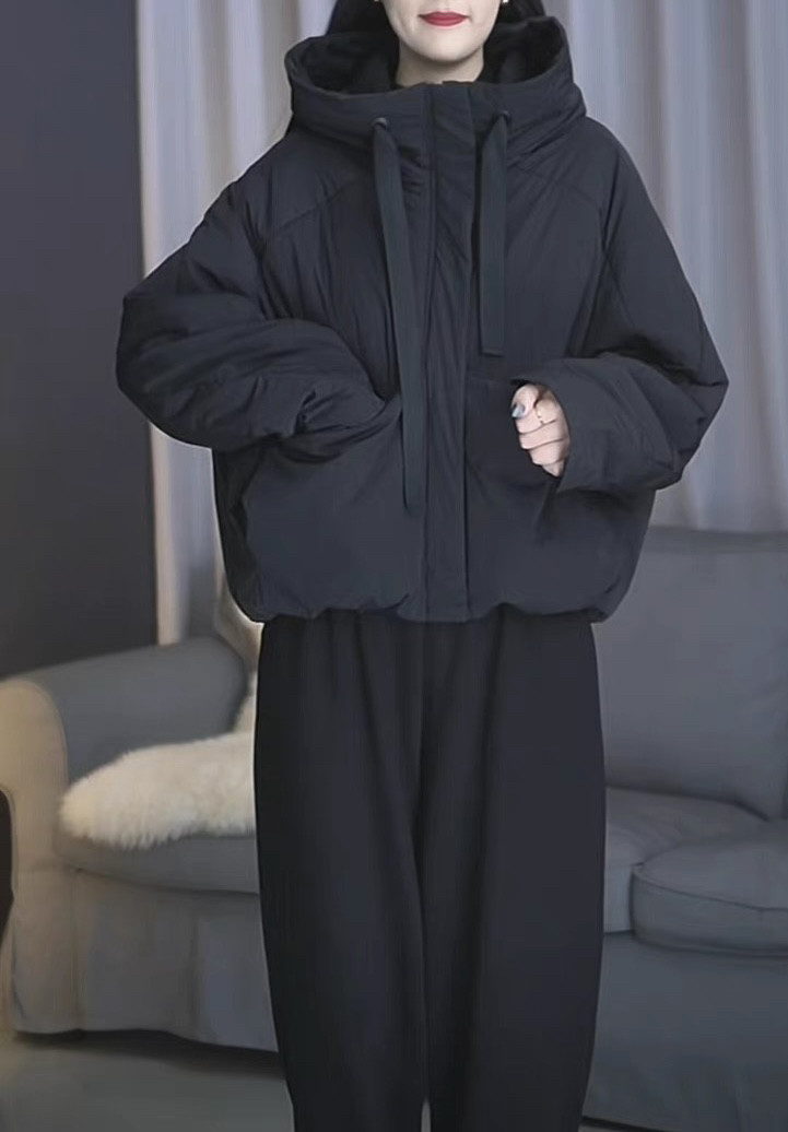 2025冬季新款休闲时尚高端纯色保暖防风宽松百搭连帽外套