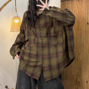 子撞色炒色做旧翻领色织棉衬衫 百搭简约风格 新款 2025春季