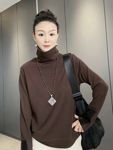 木子衣橱秋冬季新款简约高领拼接袖口纯色双面绒感上衣