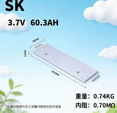 全新软包聚合物原极SK60.3三元锂大容量电动车进口动力电芯