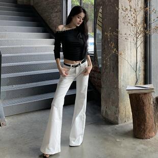 BlackRose 阔腿牛仔裤 白色拖地低腰喇叭百搭休闲个性 ManZi修身
