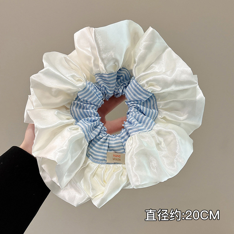 芭蕾风奶油缎面蓝色条纹大肠发圈女扎头皮筋发绳超大头花头绳头饰