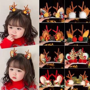 圣诞节发夹卡通麋鹿对夹女儿童卡子发饰2025新款圣诞老人发卡头饰