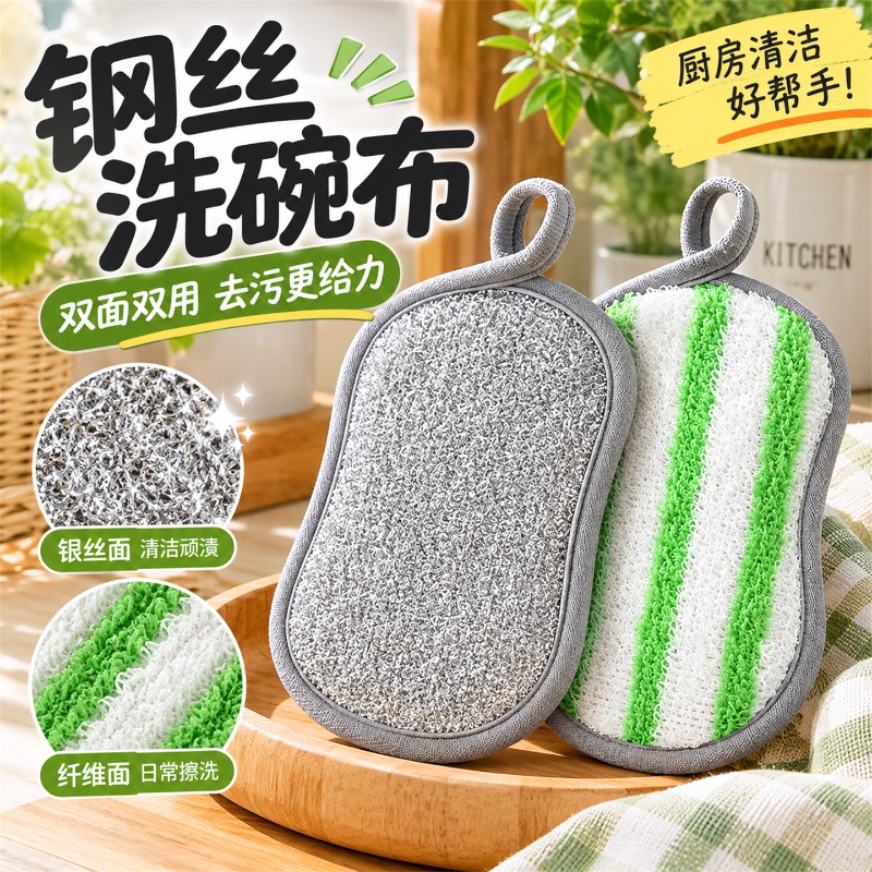 家用厨房双面洗碗海绵多功能百洁抹布刷锅刷碗海绵擦抗菌海绵擦块