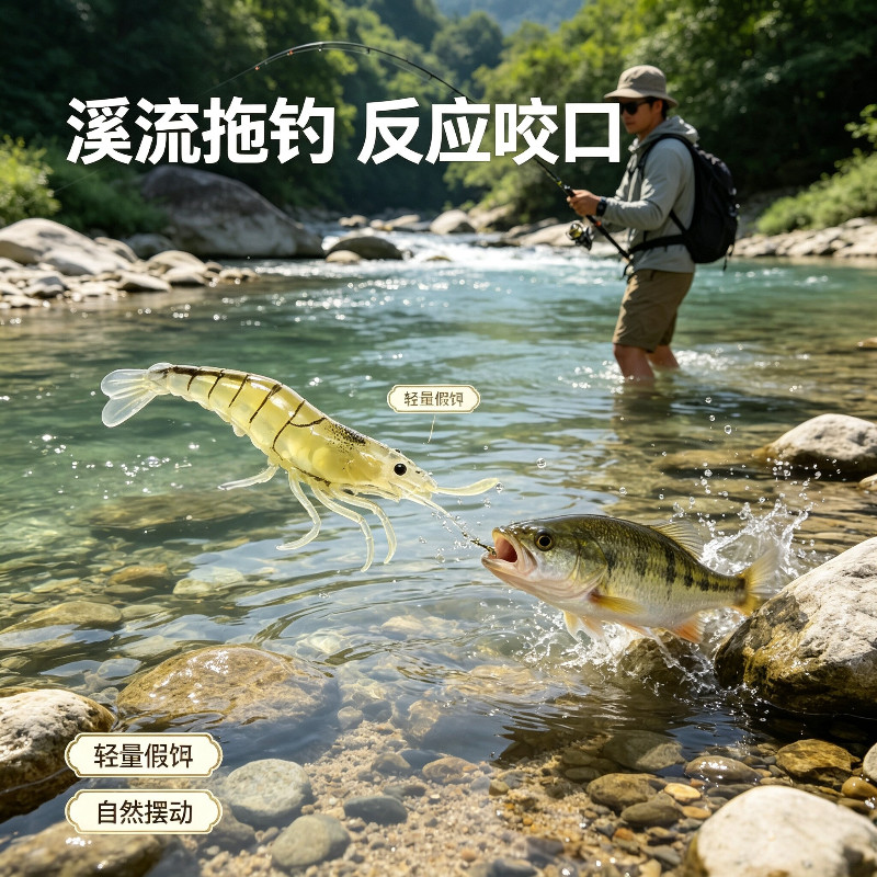 路亚假铒仿真虾夜光带钩软饵