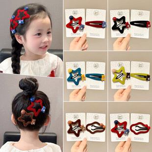 儿童秋冬植绒星星发夹女童侧边碎发刘海夹小女孩可爱夹子头饰发卡