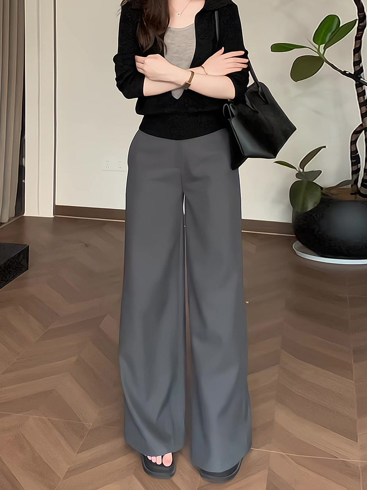 时尚洋气高级感灰色阔腿西装裤女秋季2025新款宽松显瘦垂感梧桐裤