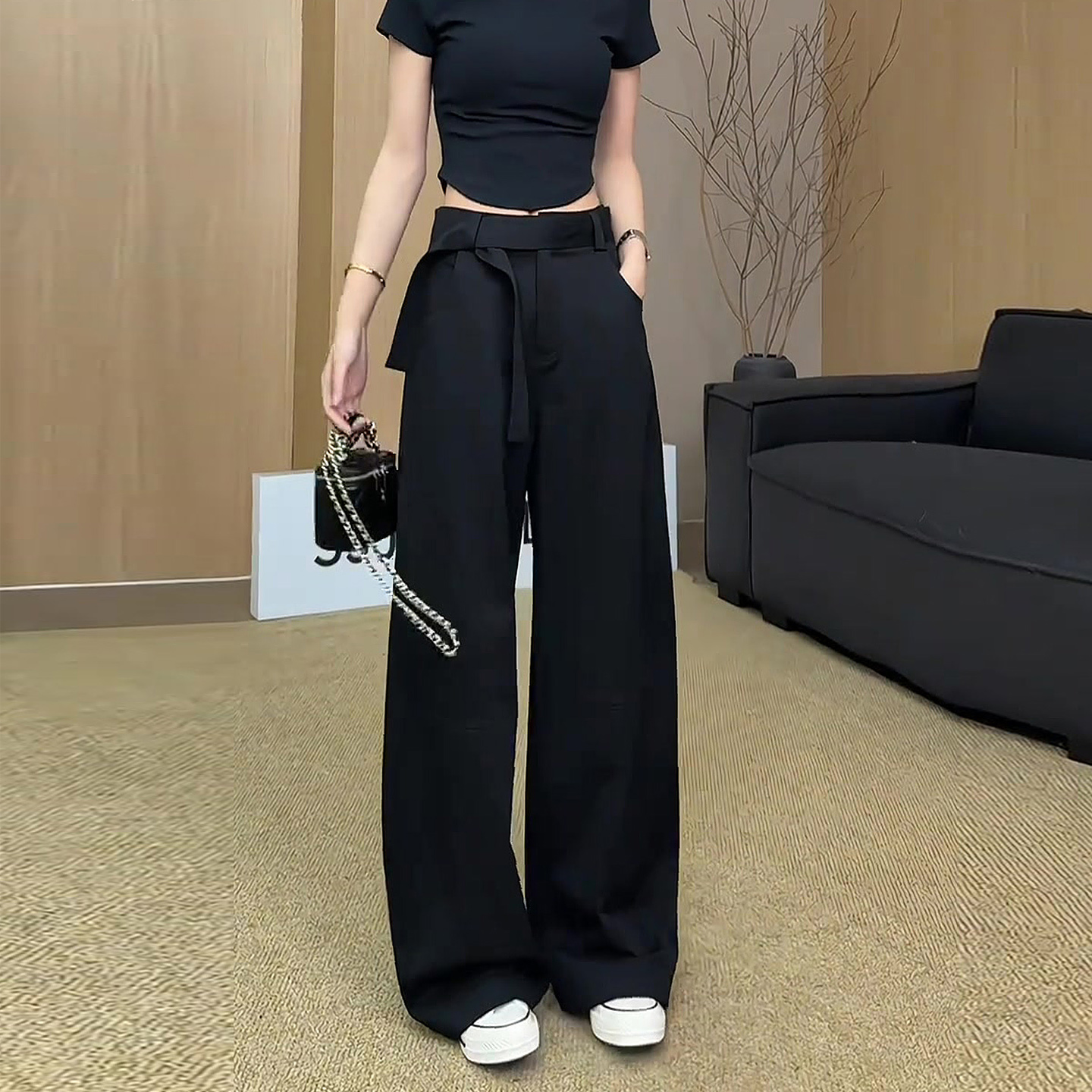 夏天裤子2025新款今年流行爆款女小个子黑色高级感冰丝直筒西装裤
