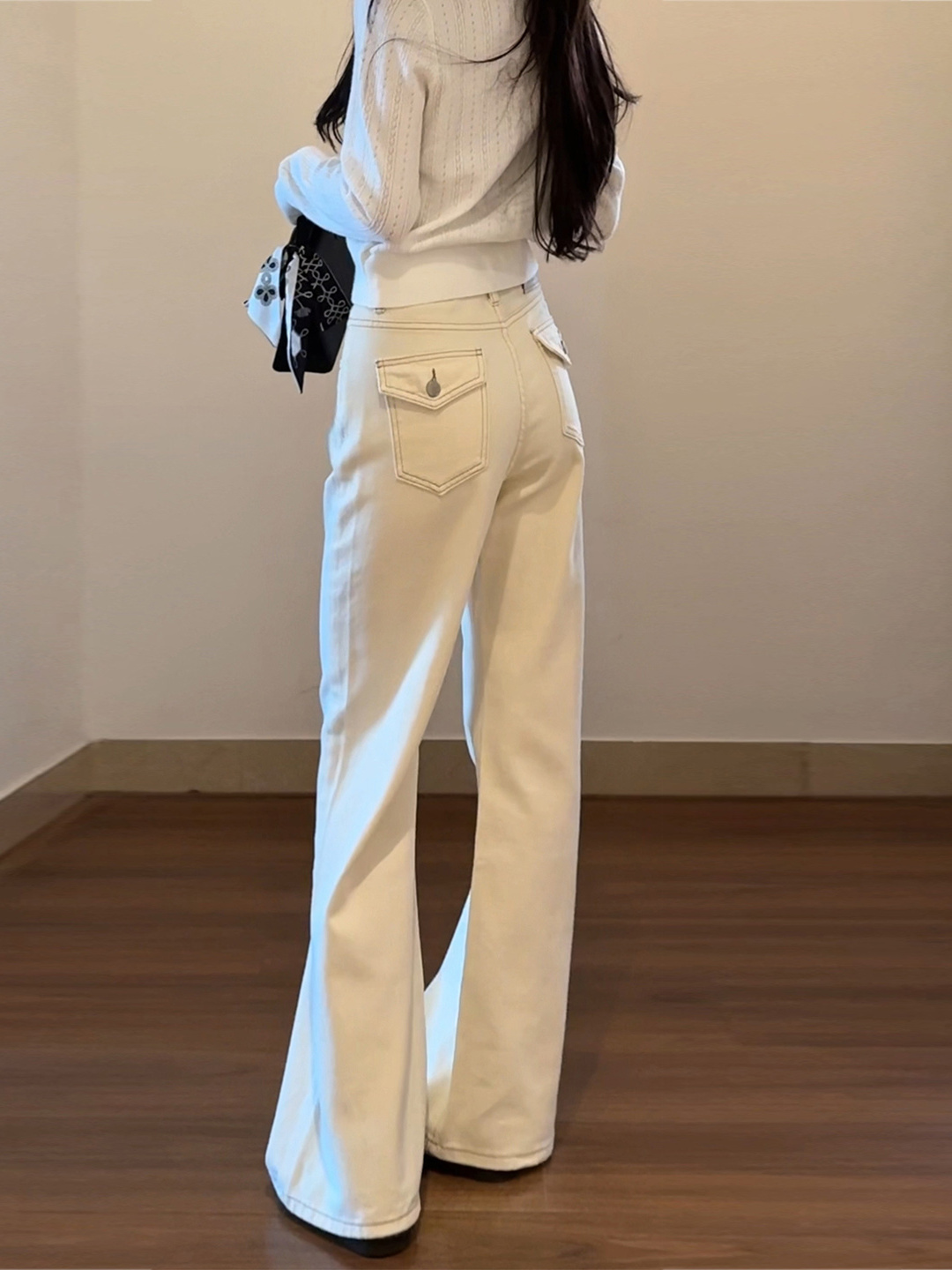 白色高腰直筒牛仔裤女士2025新款裤子小个子显瘦垂感超好看阔腿裤