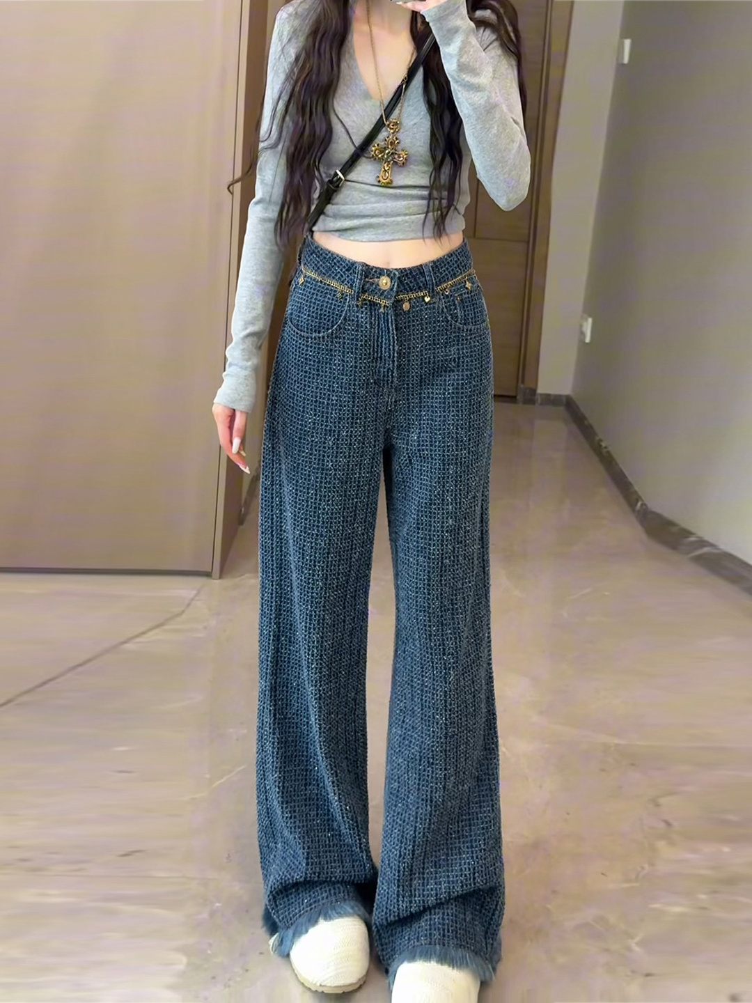 独特超好看阔腿牛仔裤女2025春秋季新款高腰显瘦设计感百搭直筒裤