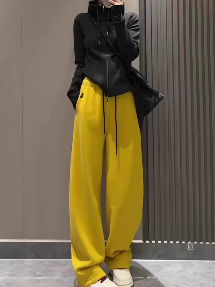 美式休闲香蕉运动裤女冬季2025新款卫裤弯刀裤高腰阔腿裤子加绒款