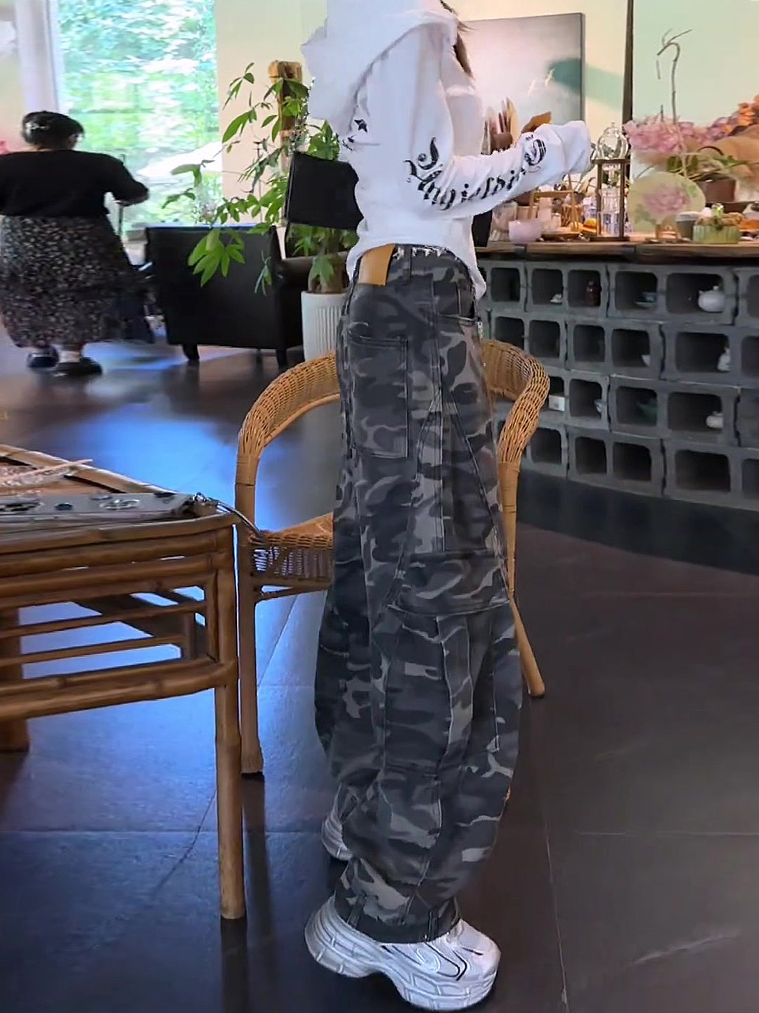 美式高街辣妹迷彩工装裤女2025新款秋季高腰显瘦宽松小个子阔腿裤,女装/女士精品,大码裤装,淘宝优惠券,粉丝福利购,淘宝优惠卷