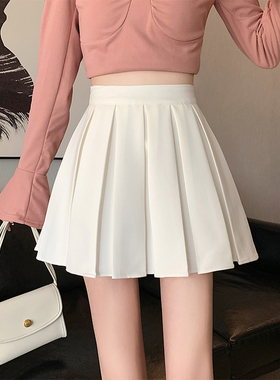 速发白色半身裙春新小个子韩版202c款潮h高腰百褶A字短裙子