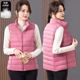 轻薄保暖白鸭绒排骨衣立领羽绒服女秋冬中老年妈妈装无袖坎肩外套