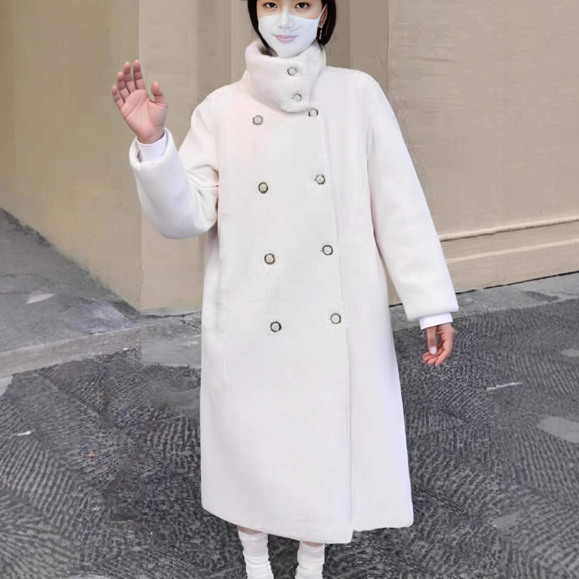 冬季高立领仿水貂毛皮草加长款毛毛外套宽松大码双排扣毛加厚大衣