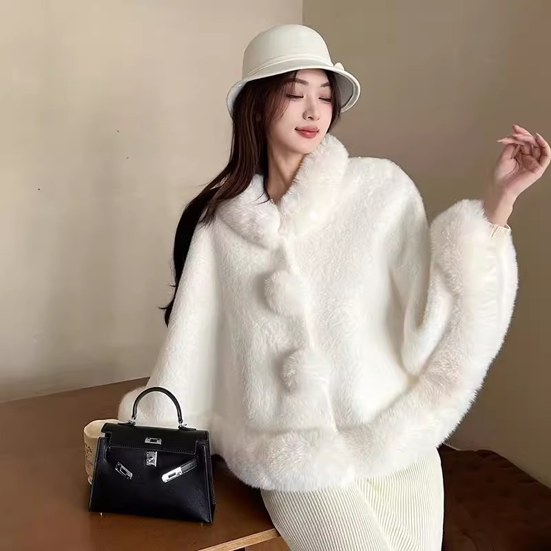 千金风仿水貂外套毛领斗篷披肩女秋冬款新娘结婚披风旗袍披肩603#