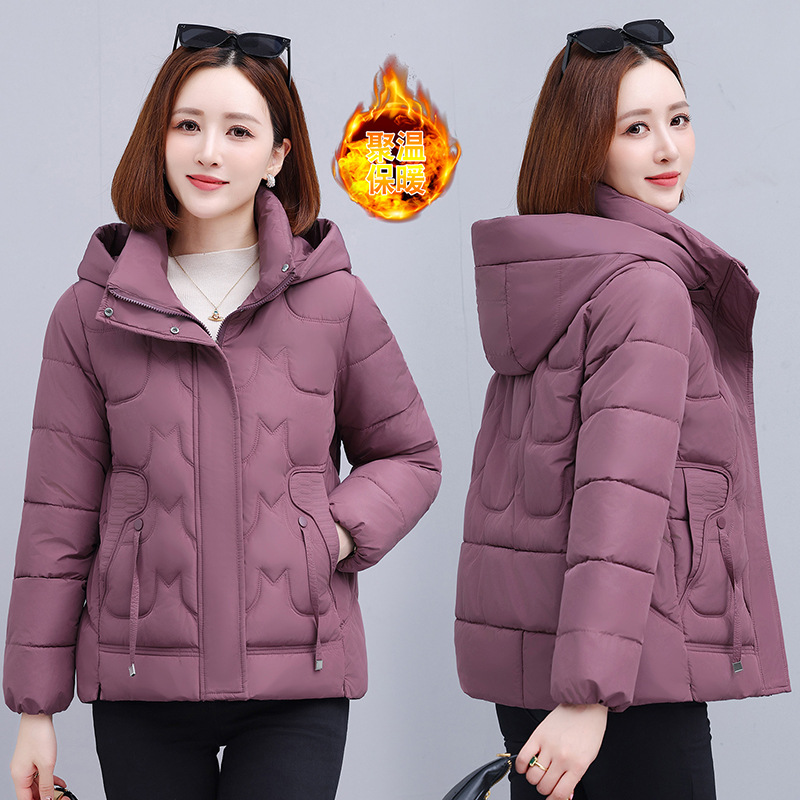 防风可拆缷连帽羽绒棉衣女冬季加厚保暖中老年妈妈装拉链摁扣棉服