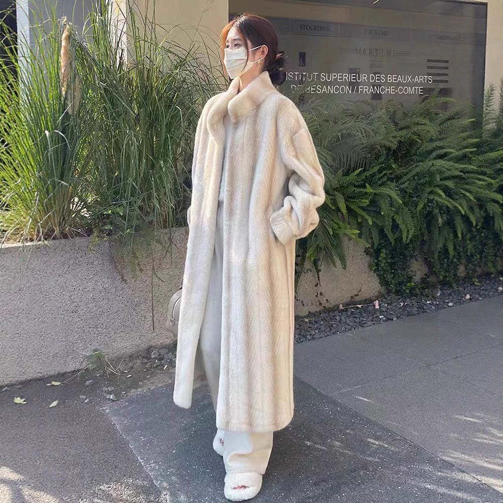 2025秋冬加厚长款立领仿水貂毛加厚毛毛环保皮草外套女年轻款大衣