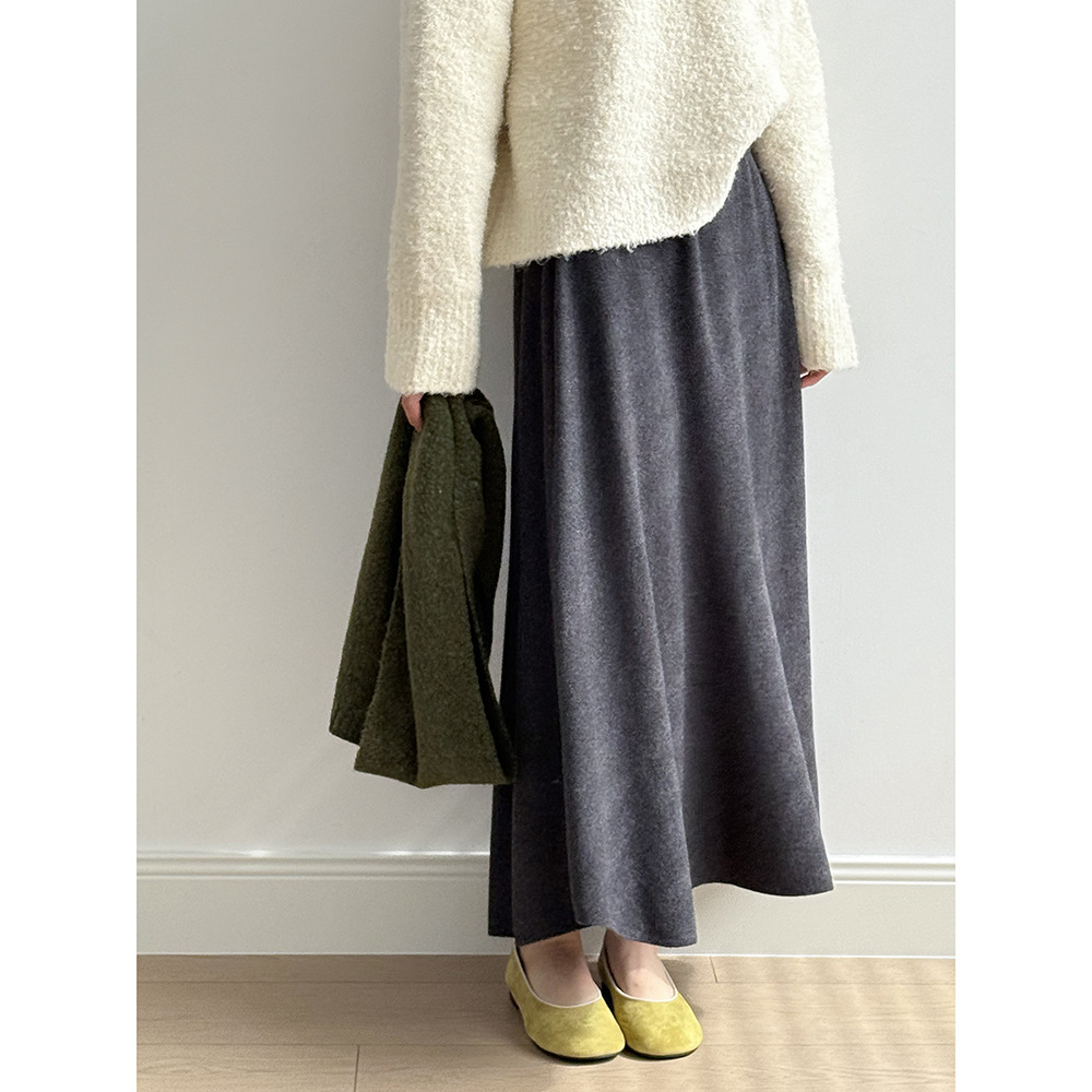 言双 韩系简约针织半身裙女 冬季高腰显瘦宽松软糯A字大摆裙G0723