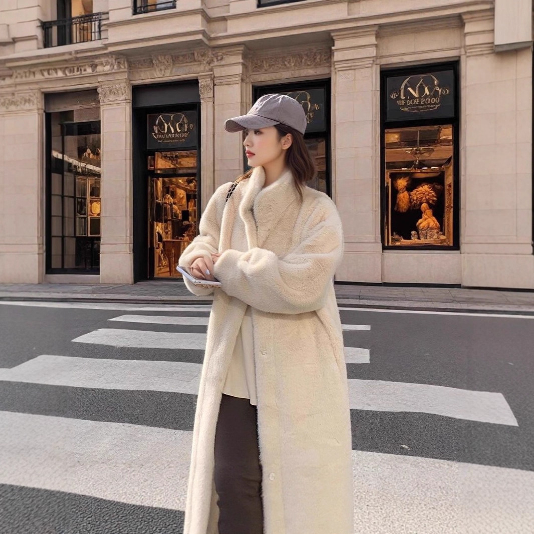 2025秋冬加厚长款立领水貂毛貂绒皮毛一体毛毛皮草外套女大衣