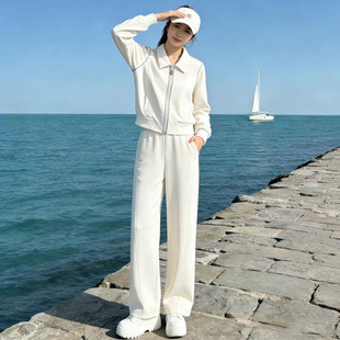 两件套 女春2026超火减龄显瘦洋气翻领卫衣阔腿裤 时尚 休闲运动套装