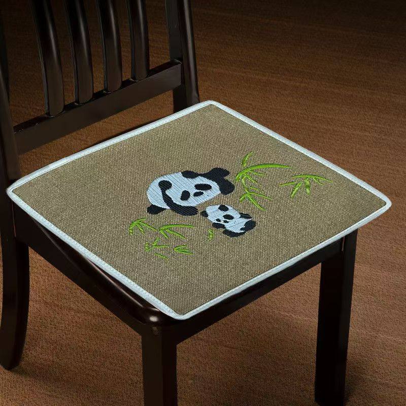 中式复古亚麻坐垫四季椅子垫卡通熊猫百搭通用型座垫防滑便携方形,居家布艺,椅垫,淘宝优惠券,粉丝福利购,淘宝优惠卷
