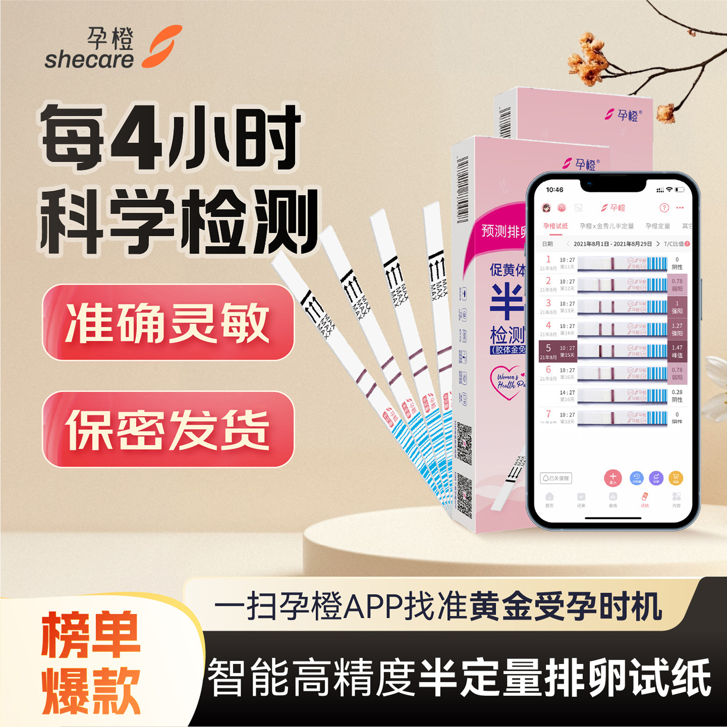 孕橙智能高精度半定量排卵试纸图片