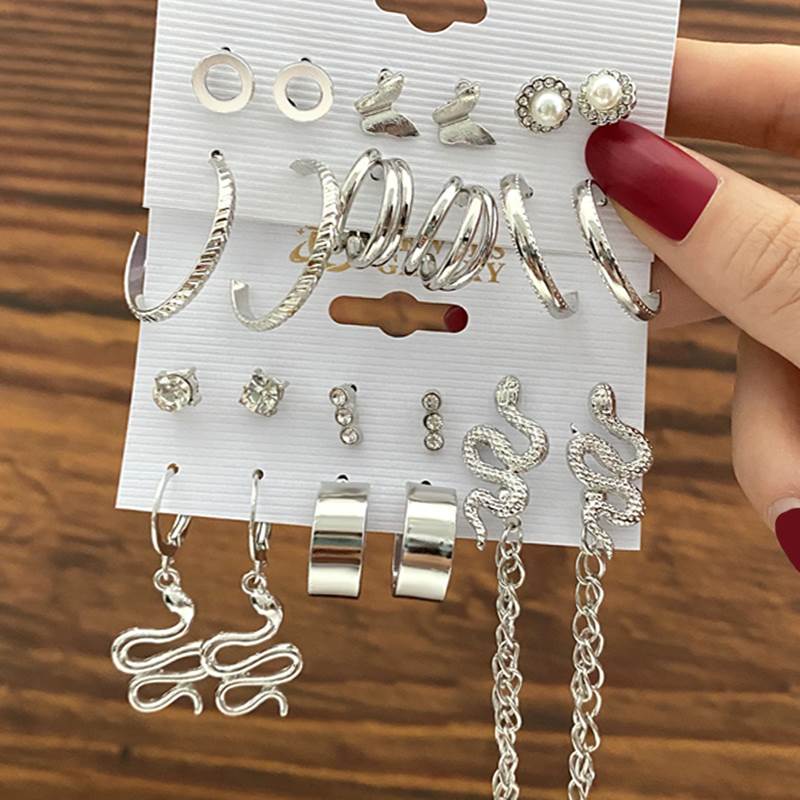 Vintage Geometry Pearl Earring Set Heart Leopard For Women