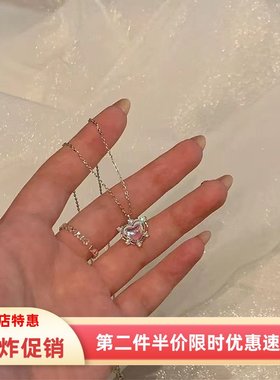 海洋之心粉钻爱心项链女轻奢小众设计感新款爆甜美吊坠锁骨链