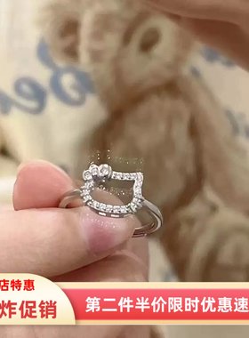 可爱手工猫咪戒指女甜美软妹食指时尚定制开口可调节指环闺蜜戒指