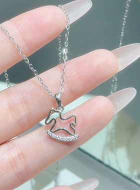 银色项圈新款木马项链女款小众锁骨链感配饰调节小马项链送女友
