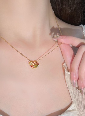 本命年新年锦鲤祥云平安锁项链女气质轻奢百搭骨链配饰