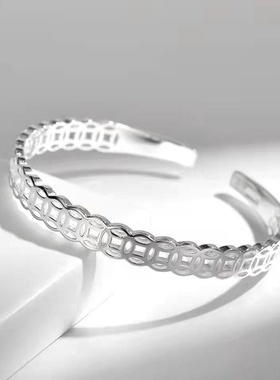 铜钱招财镂空手镯女复古时尚开口手环小众设计镯子可调节民族风