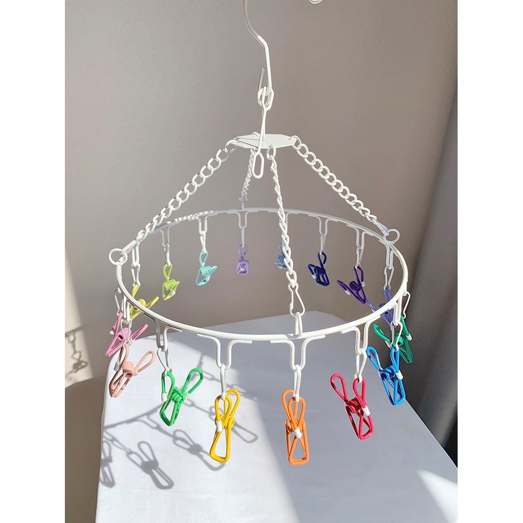 新疆包邮可爱家用不锈钢多夹子晒袜子神器晾衣架多功能防风儿童圆