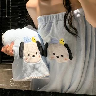 新疆 包邮 可爱浴巾女家用吸水速干裹巾学生洗澡干发帽毛巾浴裙套装
