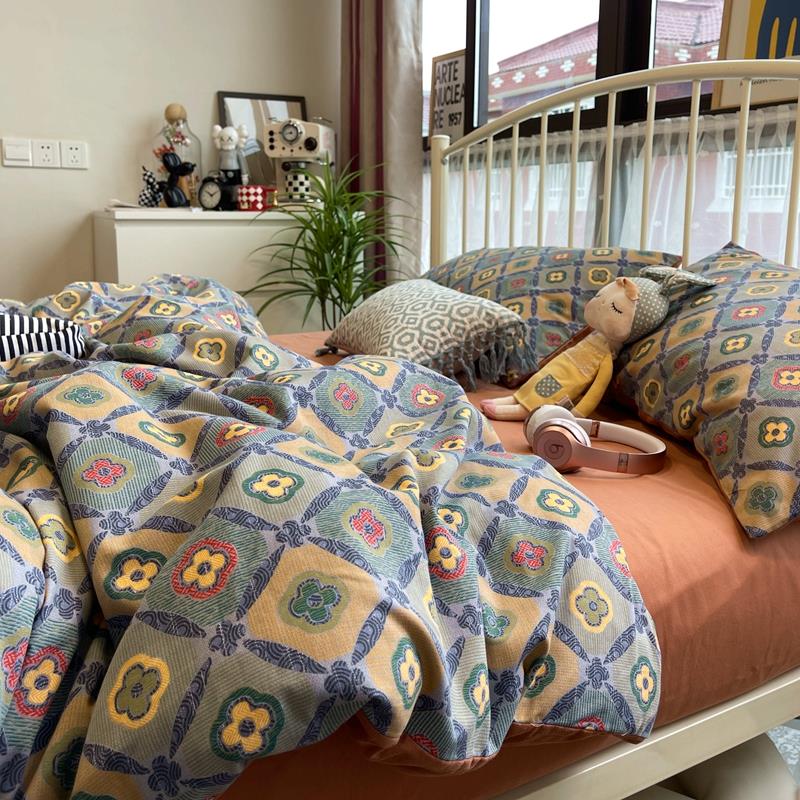 新疆包邮ins风秋冬加绒100全棉加厚纯棉被套三件套床上磨毛四件套