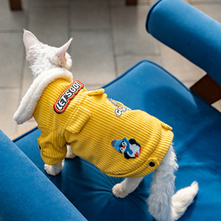 灯芯绒加绒外套潮牌魔术贴刺绣无毛猫衣服猫咪德文衣服阿比东短