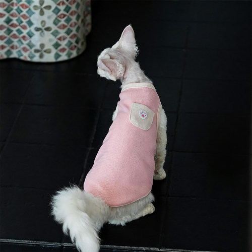 任发财猫爪刺绣华夫格纯棉背心无毛猫衣服德文衣服阿比尼西亚