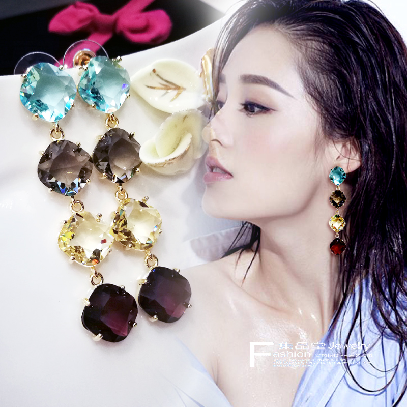 欧美风闪亮通透高档菱形主播耳环