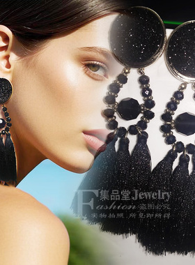欧美混和材质女水晶夸张耳环霸气