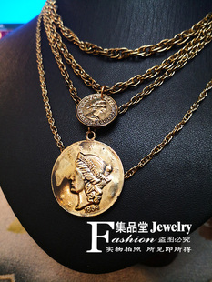 中古回流头像女王牌项链金币钱币多层欧美饰品复古做旧独特孤品标