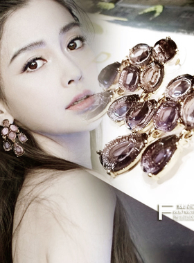 韩国欧美饰品风格紫色通透宝石水滴性感神秘耳钉网红主播防敏琉璃