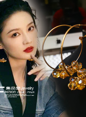 日韩复古金水晶中圈耳环时尚流行