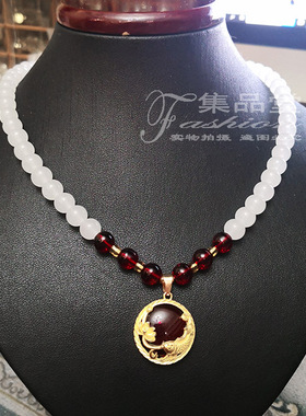 闪亮水钻人造珍珠蝴蝶结清新项链