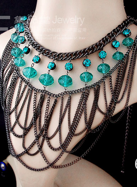 欧美款波西米亚风多色合金大项链