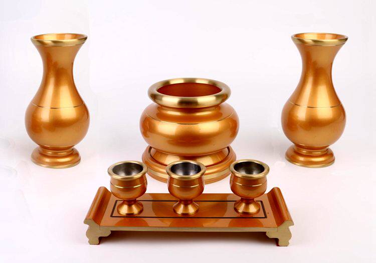 佛前莲花观音宝瓶 珍珠红纯铜花瓶 光身敞口关公财神摆件